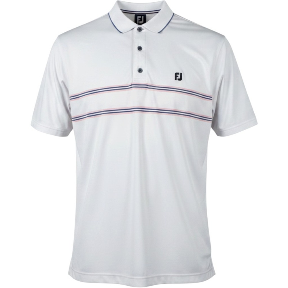 FootJoy FJ Golf Polo Shirt Mens XL White Navy Pink Striped Performance Athletic